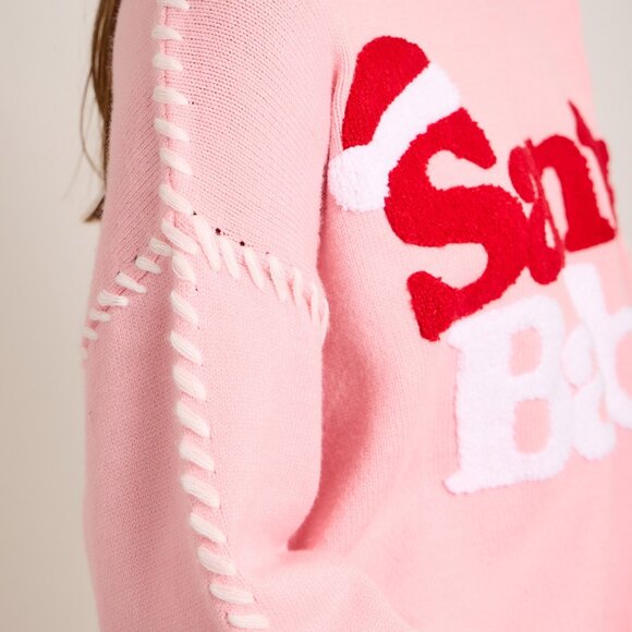 Premium Boutique SANTA BABY Pink Christmas Holiday Knit Sweater Puff Design NEW - Picture 11 of 11